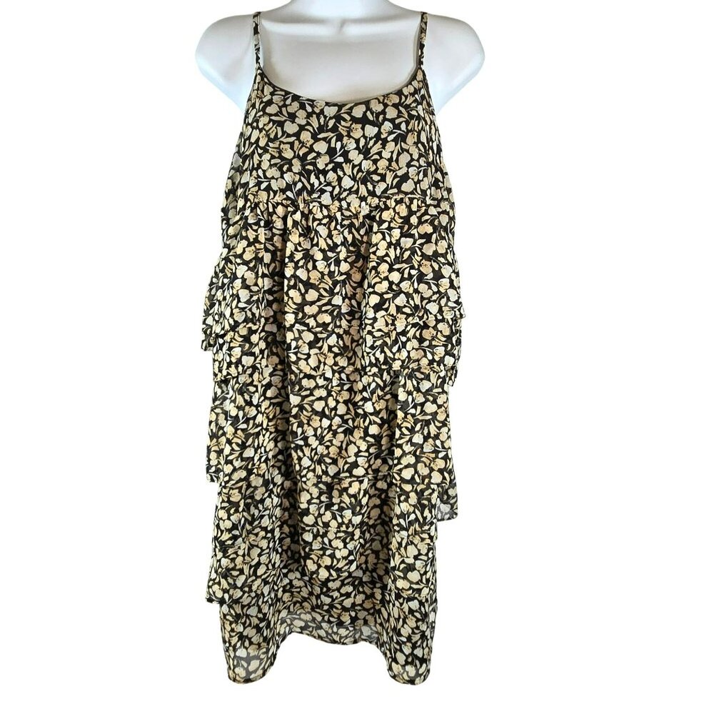 Who What Wear Black Floral Tiered Ruffle Dress Wmns M Adj Straps WHOWHATWEAR